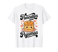 Pancakes and Pyjamas Kawaii Pancake Breakfast Sleepover T-Shirt Graphique avec Valeur, Homme, Blanc, S