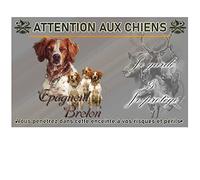 Pancarte attention au chien épagneul-breton - pré perforée et vis comprises. De 30 cm à 15 cm…