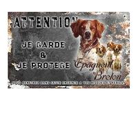 Pancarte attention au chien personnalisée épagneul-breton - pré percée et vis comprises. De 30 cm à 15 cm…