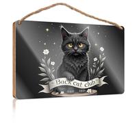 Pancarte de porche d'automne « Join The Enchanted « Back Cat Club » Under The Stars - Panneau en bois amusant pour décoration de chambre (20 x 30 cm)