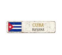 Pancarte de rue Havana en métal avec drapeau de Cuba Capital Country City Souvenir Cuba-Havana Panneau en aluminium rustique Décoration murale vintage Cadeau pour ami étranger, voisin 61 x 15,2 cm