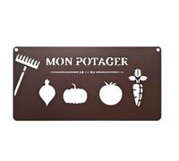 Pancarte décorative en métal Mon potager - 25x12,5cm - fer vieilli