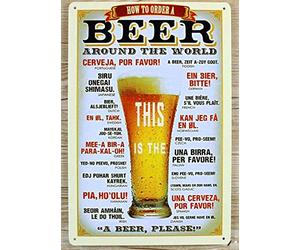Pancarte d'étain Comment commander une bière dans le monde entier - Poster en métal Pub maison rétro 20 x 30 cm