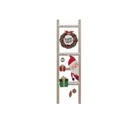 - Pancarte échelle Joyeux Noël en bois avec Père Noël et couronne - H 65 cm