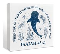 Pancarte en bois avec verset de la Bible sur la plage, océan, accessoires de bureau, décoration pour la maison, le bureau, lorsque vous passez par les eaux profondes Isaiah 43:2, décoration de boîte