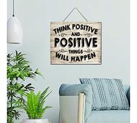 Pancarte en bois moderne « Think Positive And Positive Things Will Happen » pour chambre à coucher, bureau, 25,4 x 30,5 cm