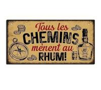 Pancarte en bois "Tous les chemins mènent au Rhum". Taille 10cm *20 cm
