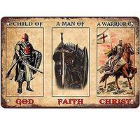 Pancarte en Métal Chevalier Templier Enfant De Dieu Homme De Foi Guerrier du Christ Métal Mur Signe Rétro Metal Tin Signs Décorative Affiche Étain pour Collection Café Cadeau S