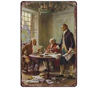 Pancarte en métal vintage - Benjamin Franklin, John Adams, Thomas Jefferson Draft the Declaration of Independence in 1776 - Affiche en étain décoration murale plaque 20,3 x 30,5 cm