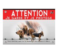 Pancarte métal Attention au chien bruno du Jura