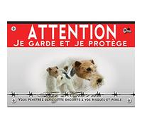 Pancarte métal Attention au chien chien fox terrier