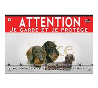 Pancarte métal Attention au chien teckel poil dur