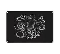 Pancarte nautique vintage en métal pour plage, vie marine, océan, animal pieuvre - Panneau en métal pour décoration murale de porche, cuisine, chambre à coucher - 30,5 x 20,3 cm