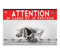 Pancarte plastique Attention au chien braque de weimar