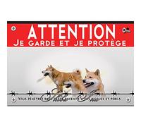 Pancarte plastique Attention au chien shiba inu fauve