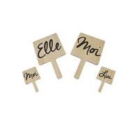 PANCARTES BOIS JEU MARIAGE ELLE-LUI 30X18CM NATURE Beige, Ivoire, Crème, Écru, Naturel, Taupe