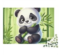 Panda 1000 Pièces Cute Panda en Bambou Puzzle pour Adultes Carton sans Odeur Anti-Stress pour S'amuser Stimuler l'esprit avec Affiche Guide 38x26cm/1000pcs