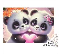 Panda 1000 Pièces Paire d'amour Panda Puzzle Adulte Carton Épais Anti-Stress Détente Stimuler l'esprit Facile À Assembler avec Affiche Guide sans Défaut 52x38cm/1000pcs