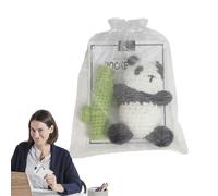 Panda au crochet, adorable peluche panda, faite à la main avec carte de vœux et sac en organza pour Noël, anniversaire, Thanksgiving, fête des , fête avec nœud