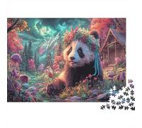 Panda avec Couronne de Fleurs 1000 Piece Picture Puzzle Adults and Children Faune Sauvage Cadeau Moment De Calme Décoration De La Maison Entraînement Cérébral 70x50cm/1000pcs