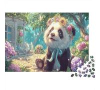 Panda avec Couronne de Fleurs in Garden 1000 Pieces Puzzles for Adults Faune Sauvage Cadeau pour La Famille Détente Décoration De La Maison Jeu Éducatif 70x50cm/1000pcs