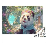 Panda avec Couronne de Fleurs Puzzle pour Adultes 1000 Pièces : Faune Sauvage Défiant, Jeux Éducatifs, Cadeau Exquis Et Décoration 52x38cm/1000pcs