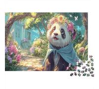 Panda avec Couronne de Fleurs Puzzles 1000 Pieces Jigsaw Puzzle Faune Sauvage for Adults Anti-Stress 38x26cm/1000pcs