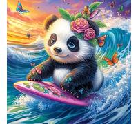 Panda avec Une Planche de Surf 100 Pieces Casse-tête Créatif en Carton Épais Difficulté Moyenne Activité Manuelle Loisir Créatif Cadeau Créatif Événement Festif Premium 28x28cm