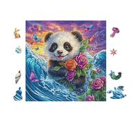 Panda avec Une Rose 100 Pièces Puzzle Créatif en Carton Rigide sans Déformation Difficulté Moyenne Activité Manuelle Loisir Créatif Cadeau Créatif Anniversaire 28x28cm
