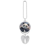 Panda avec une tête inclinée - Ornement à suspendre pour rétroviseur - Cadeau porte-bonheur - Décoration amusante pour le bureau et la maison - Style argenté