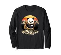 Panda Backpacker Retro Mountain Landscape Manche Longue