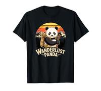 Panda Backpacker Retro Mountain Landscape T-Shirt