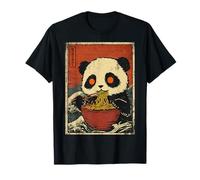 Panda Bear Eating Ramen with Great Wave Japanese Noodle Meme T-Shirt