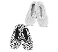 Panda Bros Lot de 2 paires de chaussons de ballerine pour femme, antidérapants, confortables, chauds, motif léopard gris et gris, pointure 14