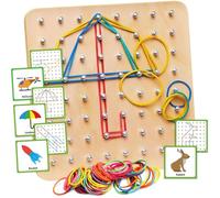 Panda Brothers Géoboard en bois - Jouet Montessori, jouet éducatif mathématique graphique pour enfants avec 30 cartes à motifs et 40 bandes en caoutchouc pour créer des figurines et des formes, jeu de