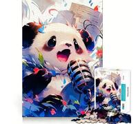 Panda Chanteur avec Microphone, Puzzle de 1000 pièces pour Adultes, Jeu de réflexion Amusant et décontracté, découpe de précision, Cadeau Artistique 50x75cm