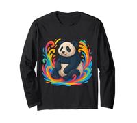 Panda Coloré Assis avec Un Design Tourbillon Arc-en-Ciel Manche Longue