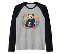 Panda Coloré Assis avec Un Design Tourbillon Arc-en-Ciel Manche Raglan