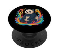 Panda Coloré Assis avec Un Design Tourbillon Arc-en-Ciel PopSockets PopGrip Adhésif