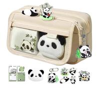 Panda Crayon de Grande capacité | Fermeture éclair Multicouche organisée | Sac de Papeterie, Porte-Monnaie Ka-Waii pour Filles, Porte-clés Panda, Broche, Bloc-Notes, marqueurs, Gomme, Creamy