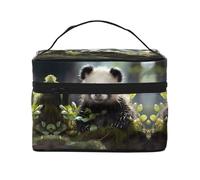Panda Cubs in the Forest Trousse de maquillage de voyage pour femme (22,9 x 16,5 x 15,7 cm) portable de grande capacité, grande trousse de rangement pour filles, noir, One Size