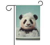 Panda dans une baignoire sur pattes avec bulles - Drapeau de jardin saisonnier en toile de jute double face - 30,5 x 45,7 cm