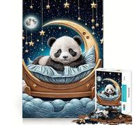 Panda Dormant sur Un Croissant de Lune Puzzle de 1000 pièces pour Adolescents Jeu de réflexion et d'apprentissage Atelier d'assemblage apaisant et Amusant Objet de Collection (50x75cm)