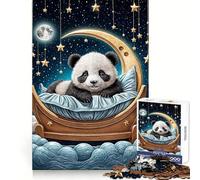 Panda Dormant sur Un Croissant de Lune Puzzle de 1000 pièces pour Adolescents Jeu de réflexion et d'apprentissage Atelier d'assemblage apaisant et Amusant Objet de Collection (50x75cm)
