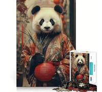 Panda en Kimono avec Lanterne Rouge Puzzle de 1000 pièces pour Adultes Jeu de réflexion et de Concentration Jeu Silencieux et Amusant Bords serrés Cadeau de Noël (50x75cm)