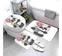 Panda Ensemble Tapis Salle De Bain WC 3 Pieces De Bain en Microfibre pour La Baignoire La Douche Kawaii Forme De U Tapis De Toilette,WC Couvercle Coque Rond,Tapis De Bain