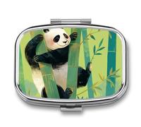 Panda et arbre vert Boîte à pilules à 2 Compartiments pour Poche Organisateur de Vitamines 5.5x4cm