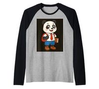 Panda Étudiant Dessin animé avec Livre et Sac à Dos Manche Raglan