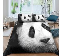 Panda face Ensemble De Literie Microfibre 3 Pièces 3D Imprimée Hypoallergique Wild animal photography Linge de Lit avec Fermeture Éclair Ultra Douce for Chambre de adolescents Double（200x200cm）