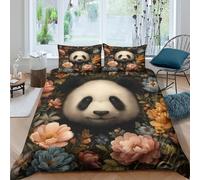 Panda Face Housse de Couette Imprimé en 3D Microfibre résistante 3 pièces Floral Art Style Ensemble De Literie avec Fermeture Éclair Douce for Adolescent Super King（260x220cm）